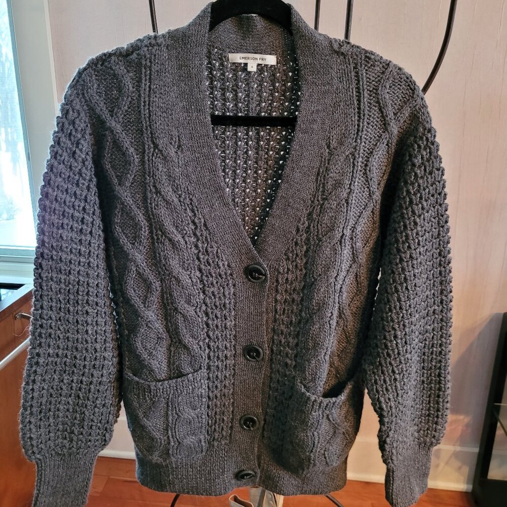 Emerson Fry Cozy Cable Cardigan - Alpaca - Charcoal - Picture 3 of 15